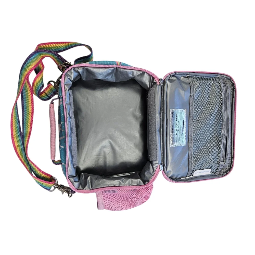PBK Mackenzie Backpack & Lunchbox Aqua Unicorn Harper Monogram Good Condition